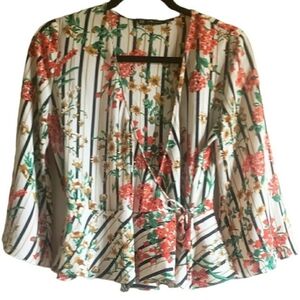 Zara Floral Print Top Wrap Wkmens XS Crossover Blouse Ruffled Oversized Boho Y2K